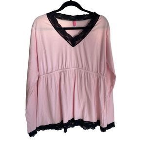Blush Women's Pink V-Neck Long Sleeve Lace Pajama Top Size XL